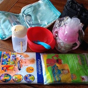 Asst.Baby Feeding Set with Bottle and Sippy Cup. And Placemats. Bundle